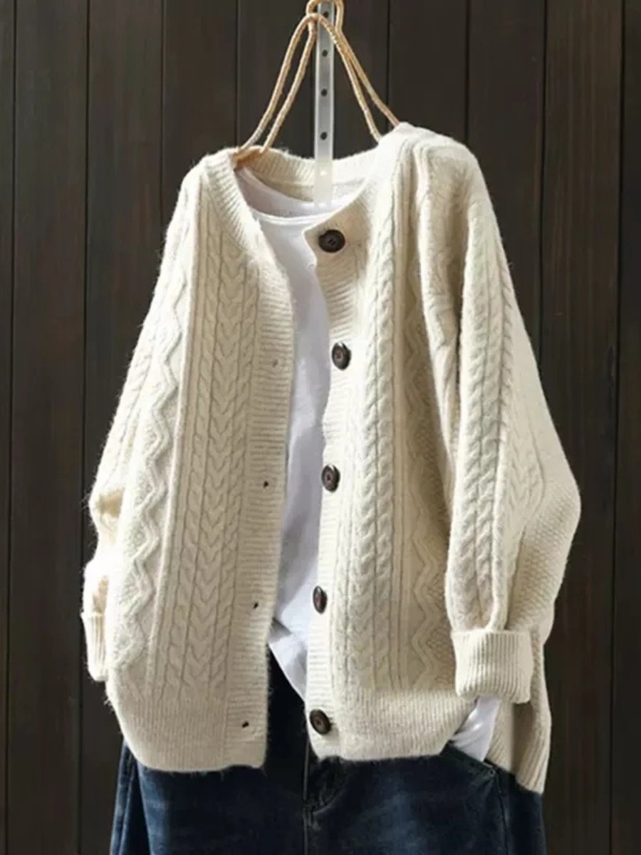 Vionna | Dames Kabelgebreid Vest – Oversized Model met Knoopsluiting
