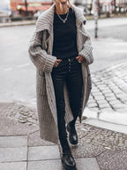 Wendela | Oversized, grofgeribd, lang model damesvest met reverskraag