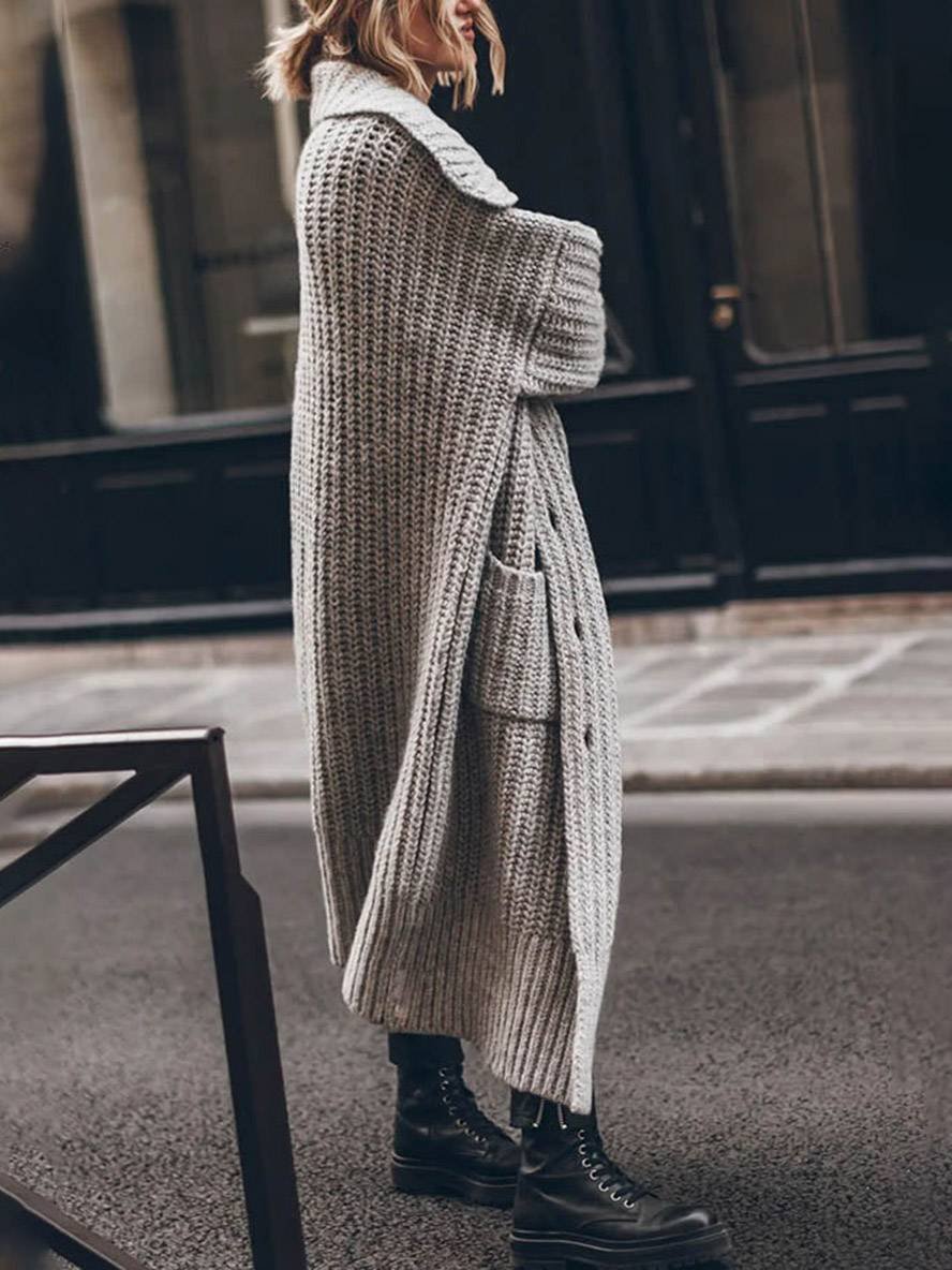 Wendela | Oversized, grofgeribd, lang model damesvest met reverskraag