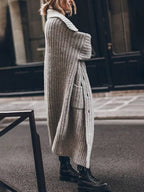 Wendela | Oversized, grofgeribd, lang model damesvest met reverskraag