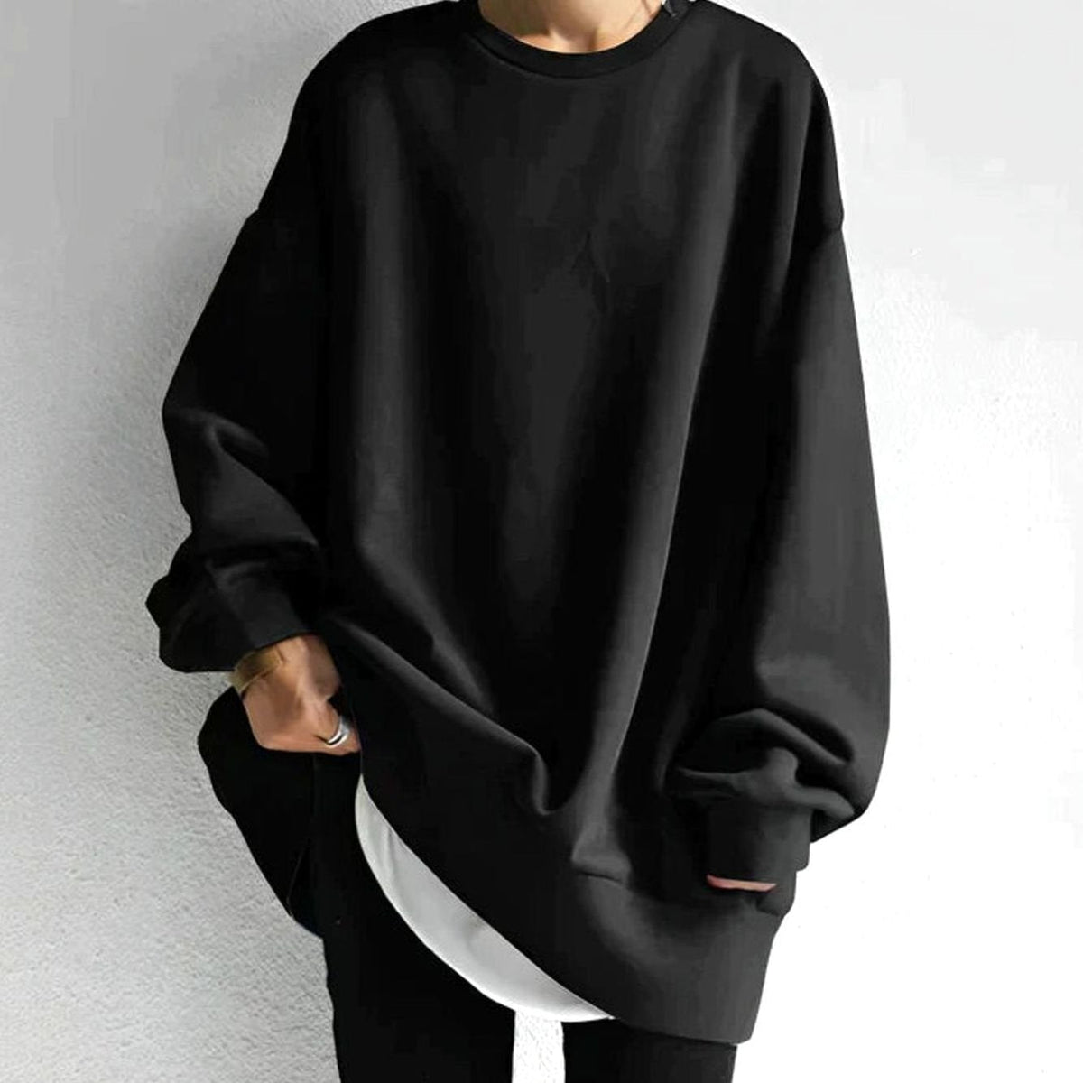 Lydie | Oversized tuniektrui voor dames – ronde hals, verlaagde schouders, gebreide trui met lange mouwen