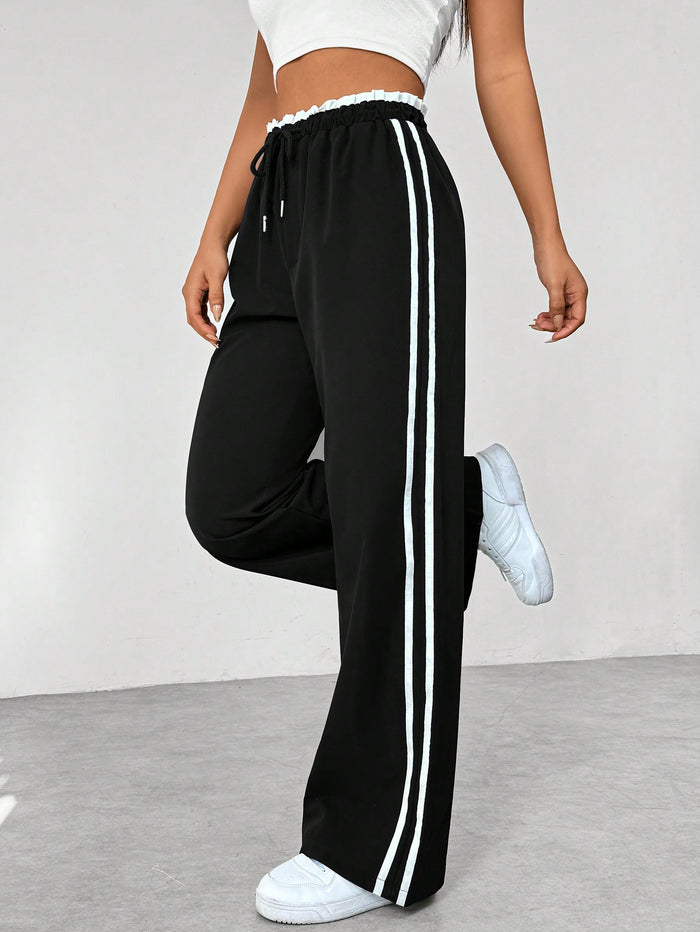 Odelia | Dames Sportbroek – Wide Leg Jogger met Hoge Taille, Zijstrepen en Relaxte Fit