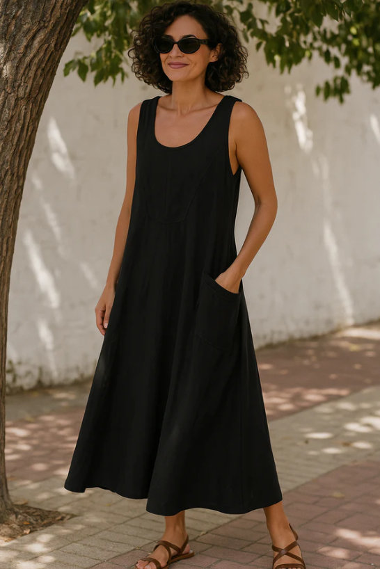 Rilynn | Dames Casual Linnen Jurk – Relaxed Fit Zomerjurk met Praktische Zakken